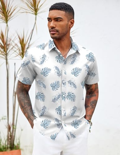 COOFANDY Mens Hawaiian Shirts Short Sleeve Button Down Aloha Shirt Casual Beach Clothes