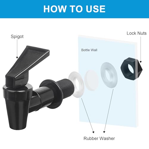 2PCS BPA-Free Replacement Cooler Faucet，Reusable Leakproof Plastic Tap Set（Black ），for Home Water dispensers Beverage disp...
