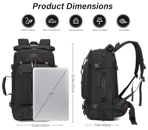 Mfinesun Travel Backpack for Men & Women, 50L Large Carry on Backpack Durable Convertible Duffle Bag Fit for 17 Inch Lapto...