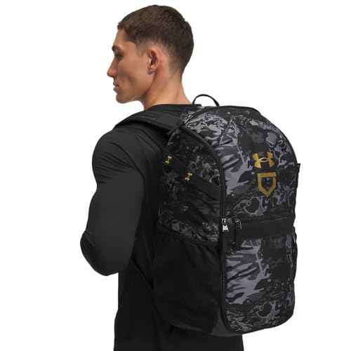 Under Armour Unisex Utility Baseball Backpack Print, (005) Black / / Metallic Gold, One Size Fits All