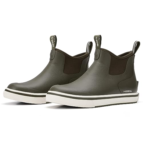 HISEA Men's Deck Rain Boots Saltwater Fishing Booties Waterproof Ankle Rain Boots with High Traction