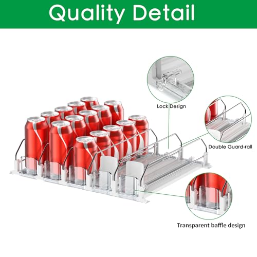 Drink Organizer for Fridge-White Automatic Pusher Glide,12oz 16oz 20oz-Soda Dispenser for Fridge-Holds up to 25 Cans