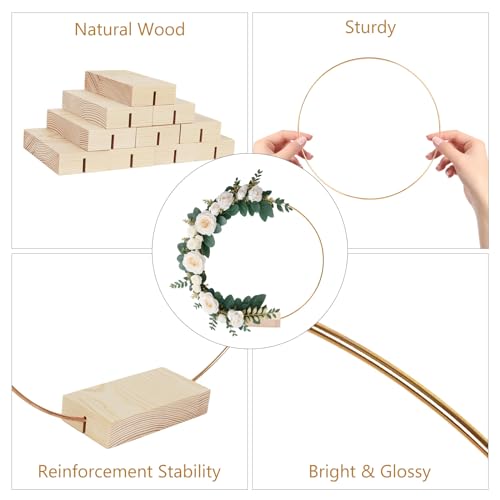 GUDELAK 12Pcs 12 Inch Floral Hoop Centerpiece Table Decorations, Metal Gold Center Pieces Decoration for Table with Wood B...