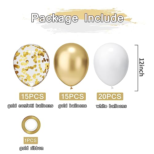 White and Gold Confetti Latex Balloons, 50 Pack 12 inch gold and white Party Balloons with Ribbons for Birthday Graduation...