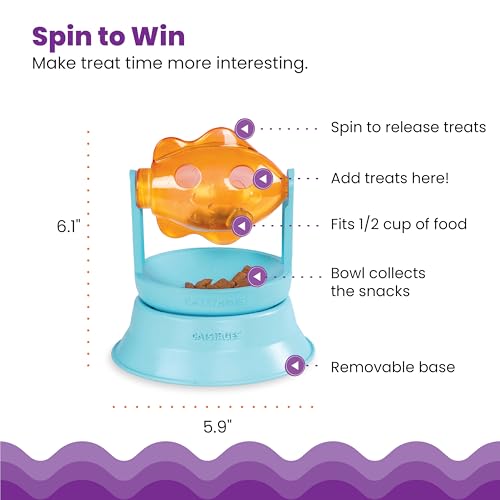 Catstages 2-in-1 Spinning Fish Treat Dispenser Cat Toy, Interactive Puzzle Feeder & Cat Ball Track Add-On, Blue