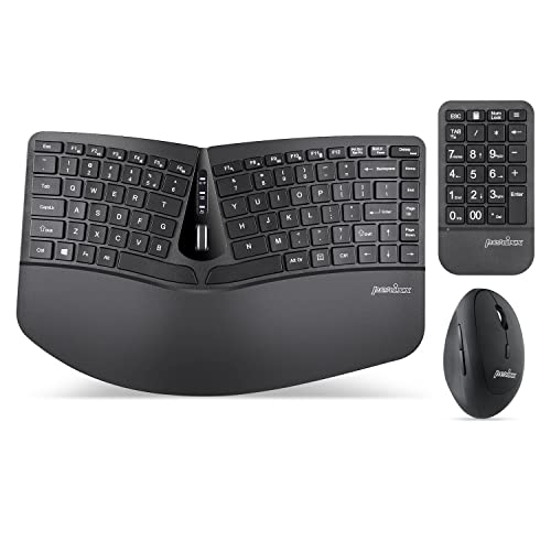 Perixx PERIDUO-606A, 3-in-1 Wireless Compact Ergonomic Keyboard with Vertical Mouse and Numeric Keypad - Adjustable Palm R...