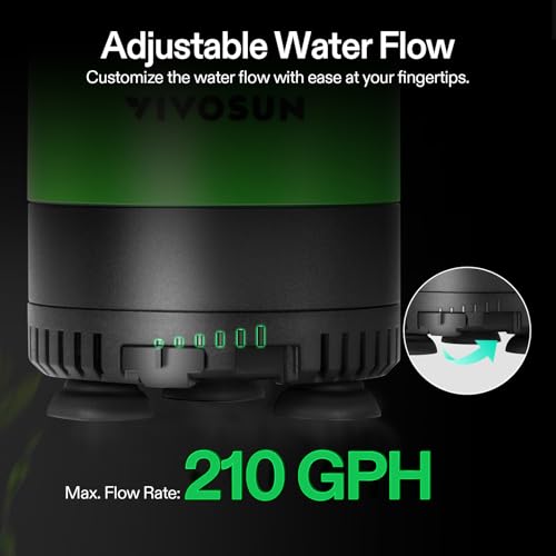 VIVOSUN 210 GPH 10W Submersible Water Pump, with Adjustable Water Flow, 4.9ft Tubing, Additional Ceramic Shaft, and Outlet...