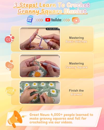 Coopay Crochet Kit for Beginners, Crochet Starter Kit for Blanket, Granny Squares Video Instructions, Easy to Learn Knitti...