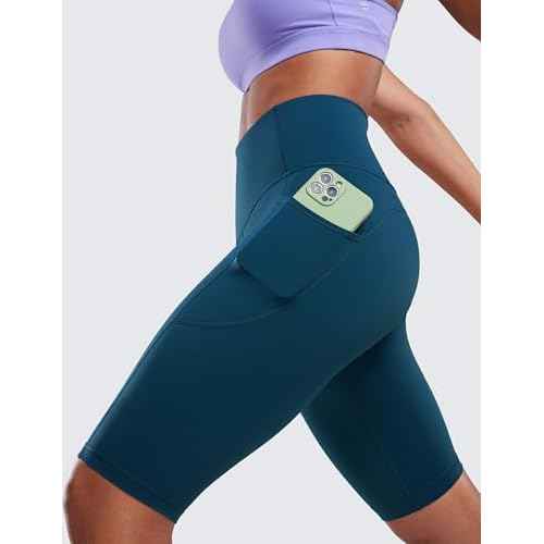CRZ YOGA Women's Naked Feeling Long Biker Shorts - 10'' High Waisted Workout Gym Running Spandex Shorts Side Pockets