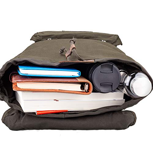 TOPWOLFS Waterproof Waxed Canvas Backpack for Men Travel Rucksack Leather Trimming (Green) One_Size