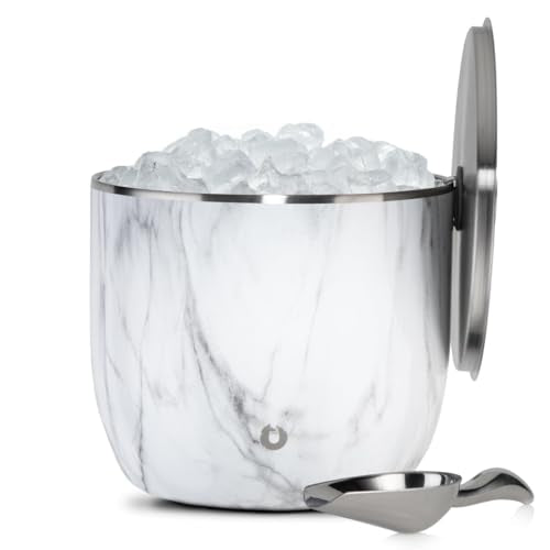 SNOWFOX XL Premium Vacuum Insulated Double Wall Stainless Steel Ice Bucket with Lid/Scoop, Bar Accessories, Large Elegant ...