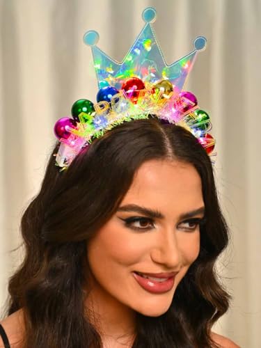 DRESBE Light Up Birthday Headband LED Crown Headbands Birthday Party Favors Hair Accessories for Women