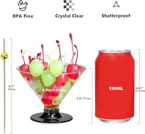 ZERUIDM 50 Clear Disposable Plastic Martini Glasses for Parties 5oz, with 100 Cocktail Picks Bundle, Martini Cups for Wine...