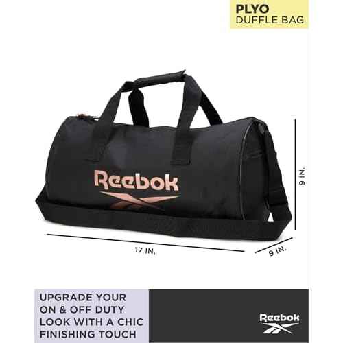Reebok Duffle Bag - Lightweight Unisex Carry On Small Gym Bag - One Size Sports & Travel Duffel Bags for Men and Women, Plyo Jet Black With Rose Logo