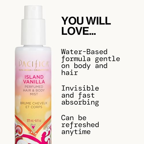Pacifica Island Vanilla Hair Mist Perfume and Full Body Spray for Women - Fragrance Spray for A Mood-Lifting Experience, Paraben-Free, Clean Beauty No Alcohol, Vegan & Cruelty-Free, 6 oz oz