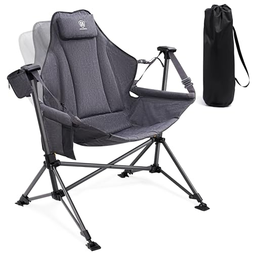 EVER ADVANCED Padded Hammock Camping Chair, Oversized Heavy Duty Swing Chair with Detachable Cup Holder, Portable Folding ...