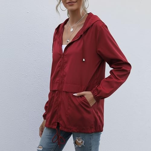 Women's Waterproof Raincoat Lightweight Rain Jacket Hooded Windbreaker with Pockets for Outdoor