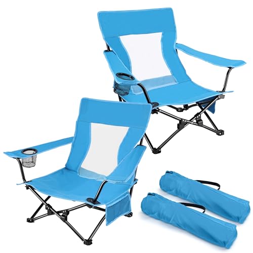 Joyfair Beach Camping Chair (2 Pack), Outdoor Folding Chair for Adults, Heavy Duty Portable Chair with Armrest for Outside...