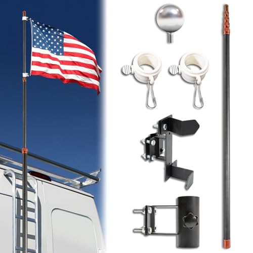 Telescoping Flag Pole, RV Ladder Flag Pole Kit, Carbon Fiber Tailgate Flagpole - 20ft Adjustable, Upgraded Metal Hook, Sui...