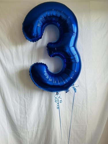 Metallic Blue Number 3 Balloon 40 Inch, 3 Balloon Number, 3rd Birthday Decorations, Navy Blue Party Supplies for Boys Girls
