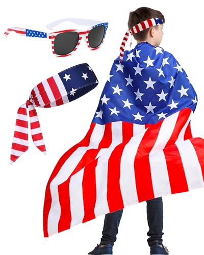 BleSky Kids 4th of July American Flag Costume Cape, American Flag Patriotic Independence Day Holiday Costumes Celebratio P...