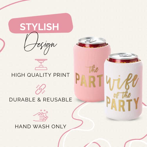 Wife of the Party and The Party Bachelorette Can Coolers - Set of 12, Perfect for Decorations and Bridesmaid Gifts (Dusty ...