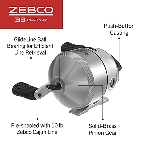 Zebco 33 Platinum Spincast Fishing Reel, Size 30 Reel, Right or Left-Hand Retrieve, 4.7:1 Gear Ratio, Pre-spooled with 10 ...