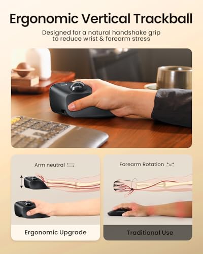 ProtoArc Vertical Wireless Trackball Mouse, EM05 NL Bluetooth Ergonomic Rollerball Mouse Rechargeable Computer Laptop Thum...