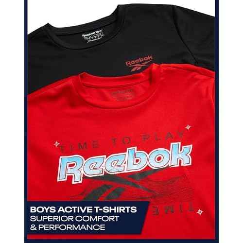 Reebok Boys Shirts - 2 Pack Active Performance Dry Fit T Shirts for Boys - Athletic Training Tops for Kids (8-20)