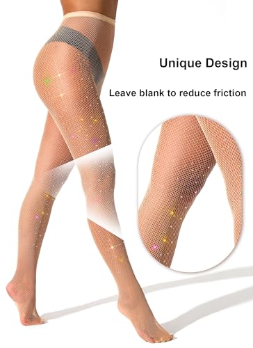 VEBZIN More Sparkly Fishnets Tights Fishnet Stockings Rhinestone Fishnet Tights for Women