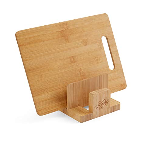 Natural Bamboo Cutting Board Organizer Rack for Kitchen, Pantry, or Office – 3-Compartment Storage Stand for Cutting Board...