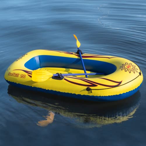 SOLSTICE Inflatable Boat Rafts 2 Person for Adults & Kids Comes W/ Oars Paddles Pump Pole Oar Holders Cushioned Comfortabl...