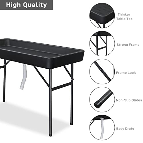 VINGLI 4 Foot Folding Party Ice Cooler, Portable Tailgate Camp Fishing Cleaning Table, Plastic with Matching Skirt, Ice Ta...