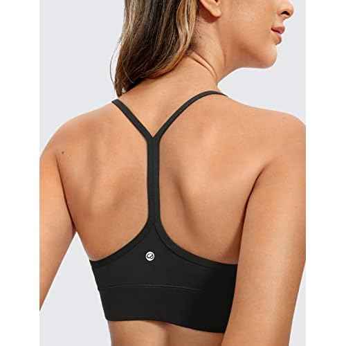 CRZ YOGA Butterluxe Womens Y-Back Racerback Sports Bra - Spaghetti Straps Wireless Scoop Neck Athletic Padded Yoga Tops