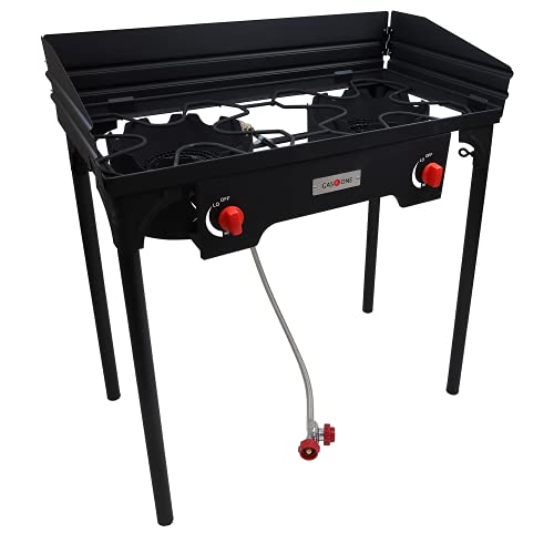 Gas One Propane Double Burner Two Burner Camp Stove with Windscreen Outdoor High Pressure Propane 2 Burner Adjustable PSI ...