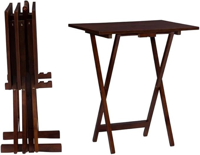 Pemberly Row Transitional Solid Wood Five Piece Tray Table Set in Hazelnut Brown