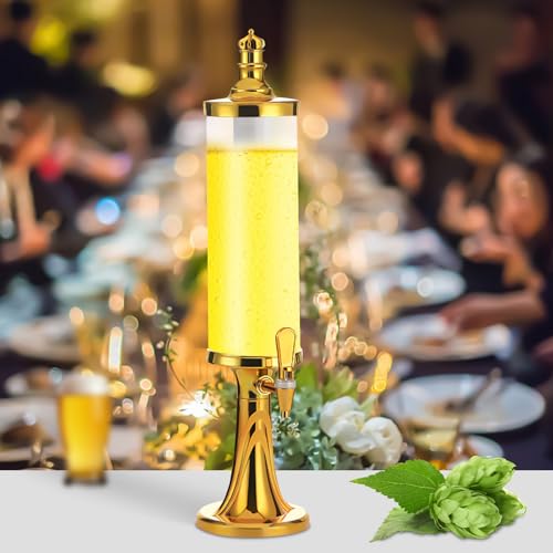 PROYONGOO 3L/100oz Mimosa Tower, Drink Tower Dispensers for Parties with LED Colorful Shinning Lights and Ice Tube, Beer T...