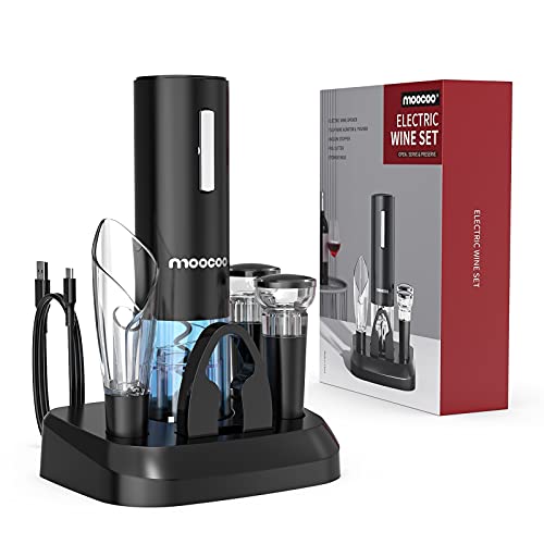 Moocoo Electric Wine Opener with Charging Base, Cordless Electric Wine Bottle Opener with 2-in-1 Aerator &Pourer, Foil Cut...