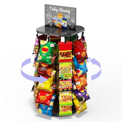 Chip Rack Display Stand with Heavy-Duty 360° Smooth-Rotating Metal Base, 5 Tiers 40 Clips Chip Bag Holder Display, Candy S...