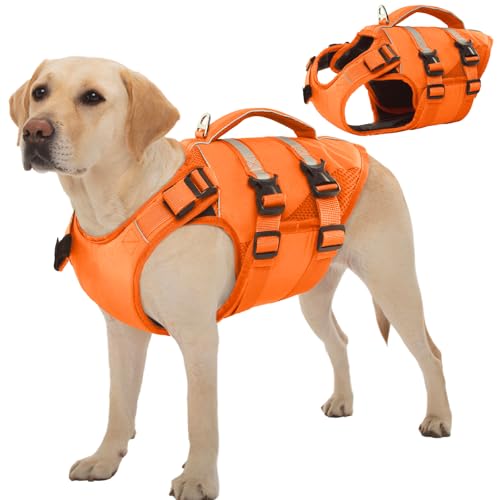 Kuoser Dog Life Jacket, High Flotation Dog Life Vest for Swimming Boating, Adjustable Ripstop Pet Lifesaver for Small Medi...