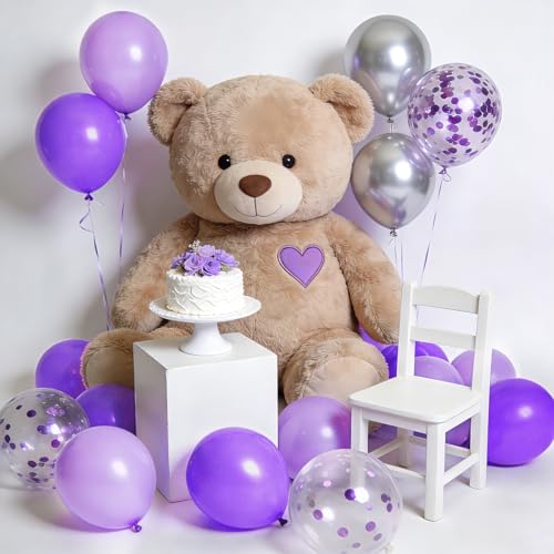 Danadia 32PCS Purple Balloons Set, 12 Inch Purple Silver Metallic Balloons with 9 Inch Purple Confetti Balloons for Girls'...