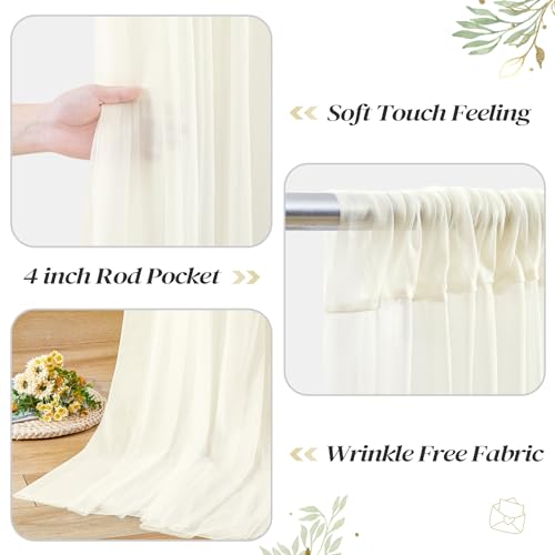 10ft x 10ft Ivory Backdrop Curtain with Lights String for Parties, Sheer Tulle Wedding Photo Backdrops Drapes for Baby Sho...
