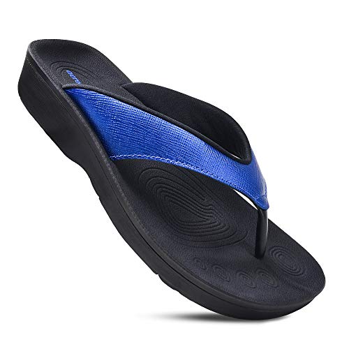 Aerothotic Arch Support Flip Flops for Women Comfortable Orthopedic Cushioned Memory Foam Footbed with Faux Leather Padded...