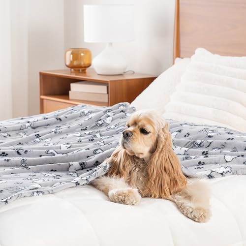 Berkshire Blanket Peanuts® VelvetLoft® Cute Character Snoopy Plush Throw Blanket,Peanuts Poses and Paws Grey,Throw 55 in x...