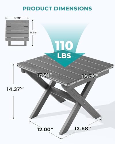 SERWALL Small Folding Side Table, HDPE Outdoor End Table for Patio, Porch, Deck, Pool, Gray