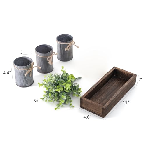 Dahey Centerpiece Table Decorations Coffee Table Decor Wood Tray 3 Galvanized Pots with Artificial Eucalyptus Plants Farmh...