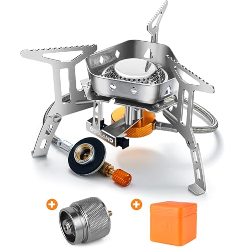 Odoland 3500W/6800W Windproof Camp Stove Camping Gas Stove with Fuel Canister Adapter, Piezo Ignition, Carry Case, Portabl...