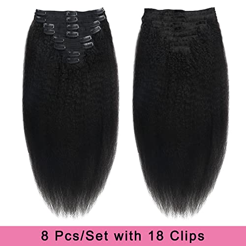 Kinky Straight Human Hair Clip in Extensions 120g Full Head Clip ins for Women 100% Unprocessed Brazilian Virgin Human Hair Yaki Straight Clip ins Remy Hair Natural Black 8Pcs 18Clips 22inch