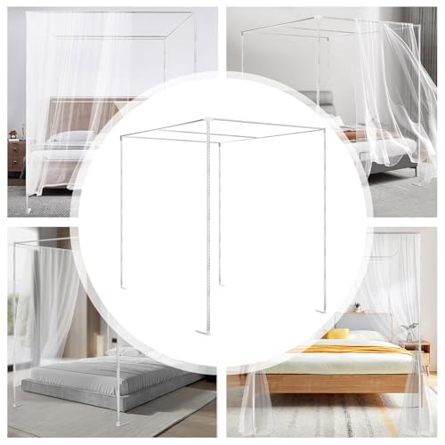 ZAWAYINE Canopy Bed Frame,Stainless Steel Four Corner Bed Canopy Poles Mosquito Net Frame Thickened Metal Canopy Frame Poles for Metal and Wood Bed Frames, Bedroom Decor Upgrade,59"x78"x78"(Queen)