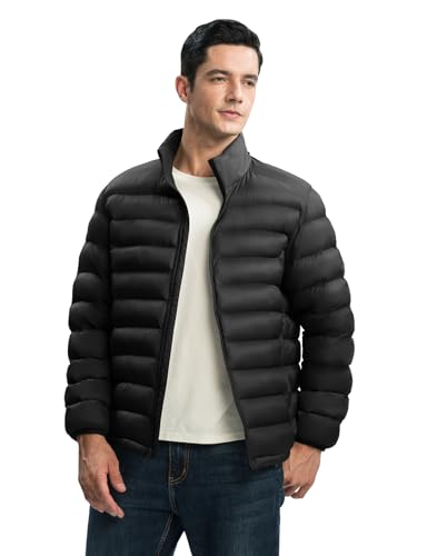 TBMPOY Men's Lightweight Puffer Jackets Detachable Hood Water-Resistant Casual Winter Coat Hooded Insulated for Travel Ski